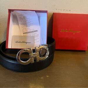 Salvatore Ferragamo Black Leather Belt with Silver Buckle
